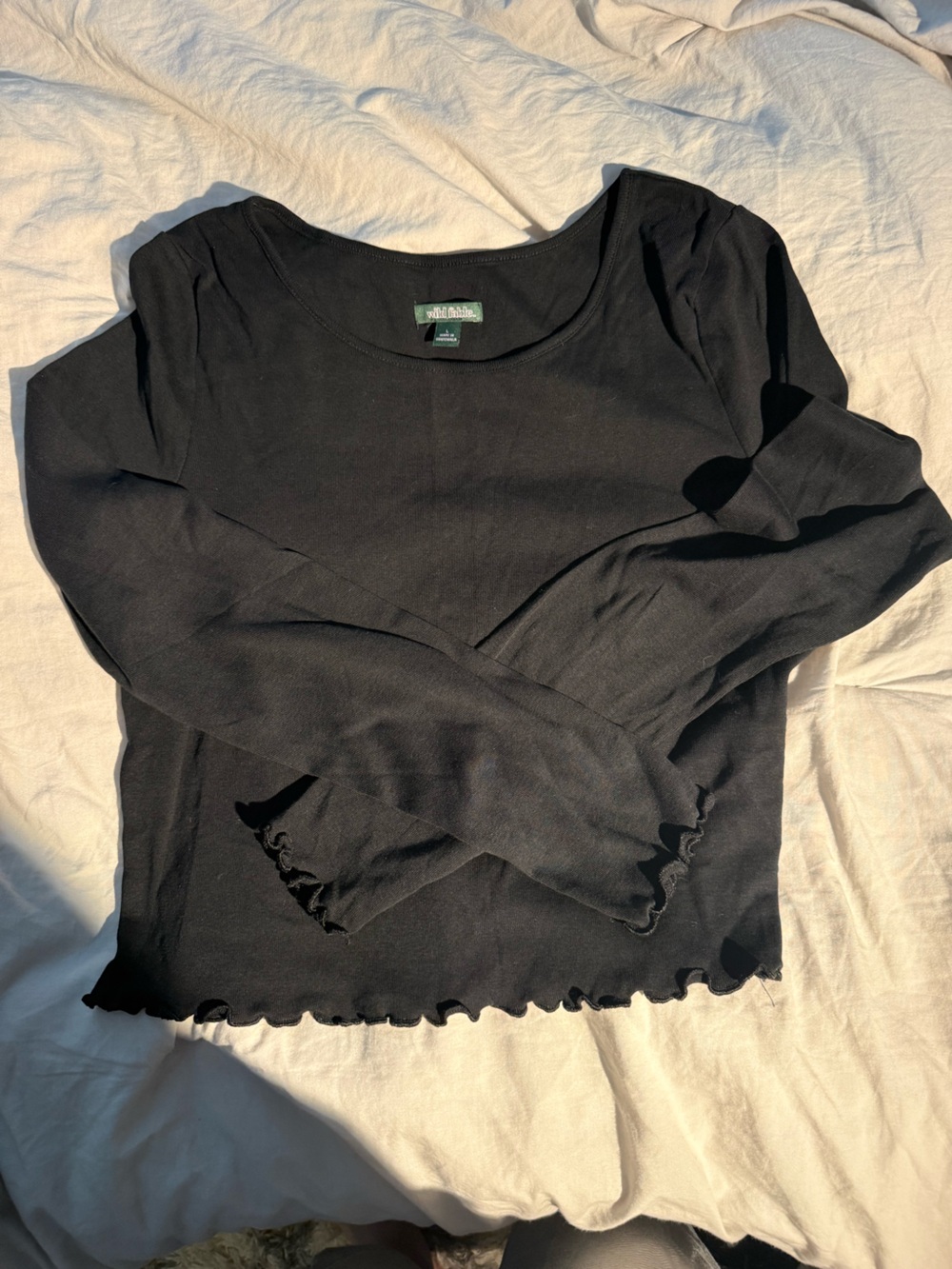 wild fable Black Long Sleeve Ruffle Cuff Tee